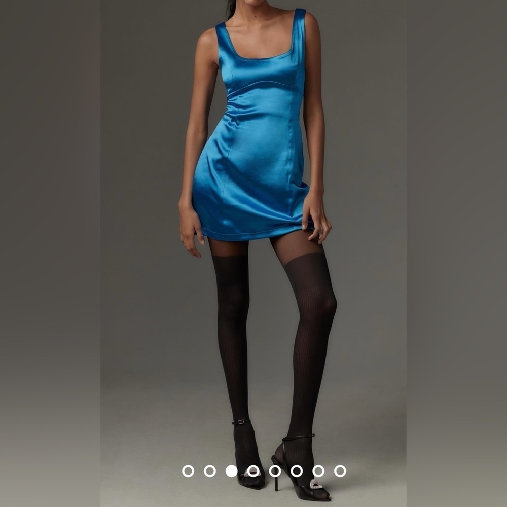 Nwt Size Mp -Anthropologie Maeve Square-Neck Satin Mini Dress In Blue